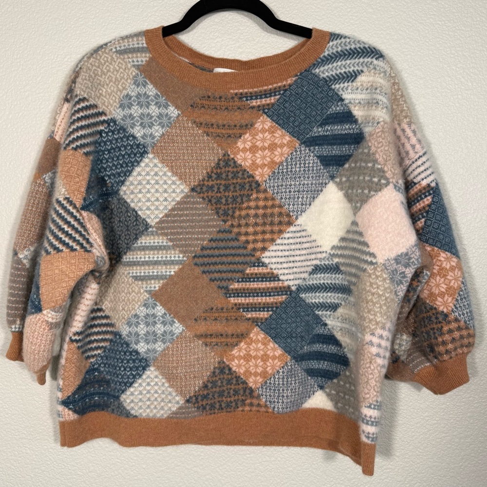 Garnet Hill Multicolor Patchwork Sweater - image 1